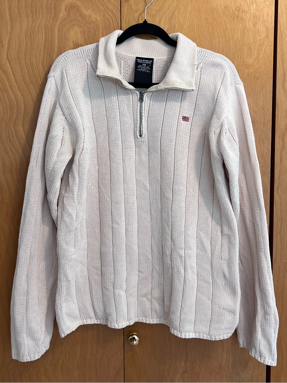 Ralph Lauren Vintage Men’s Cotton Cream Quarter-Zip Knit Sweater